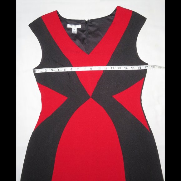 London Style Collections Red/Black V Neck Career Business Dress Size 8 - Picture 7 of 9